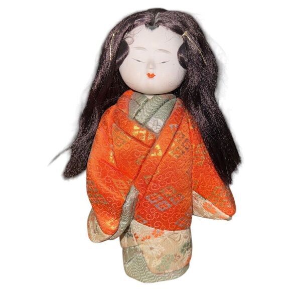 Vintage Other - Vintage Kimekomi Ichimatsu Gofun Kimono Doll Porcelain Head 9 In Tall Japan